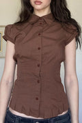 Sweet Spicy Collared Puff Sleeve Blouse image 1