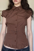 Sweet Spicy Collared Puff Sleeve Blouse image 1