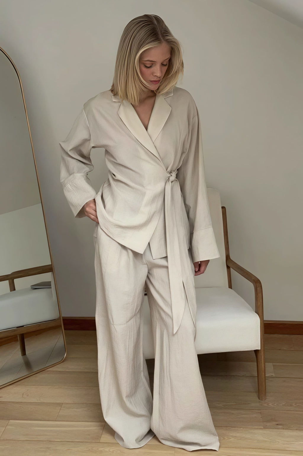 Tie Front Cardigan Loose Pants Two Piece Set image 2