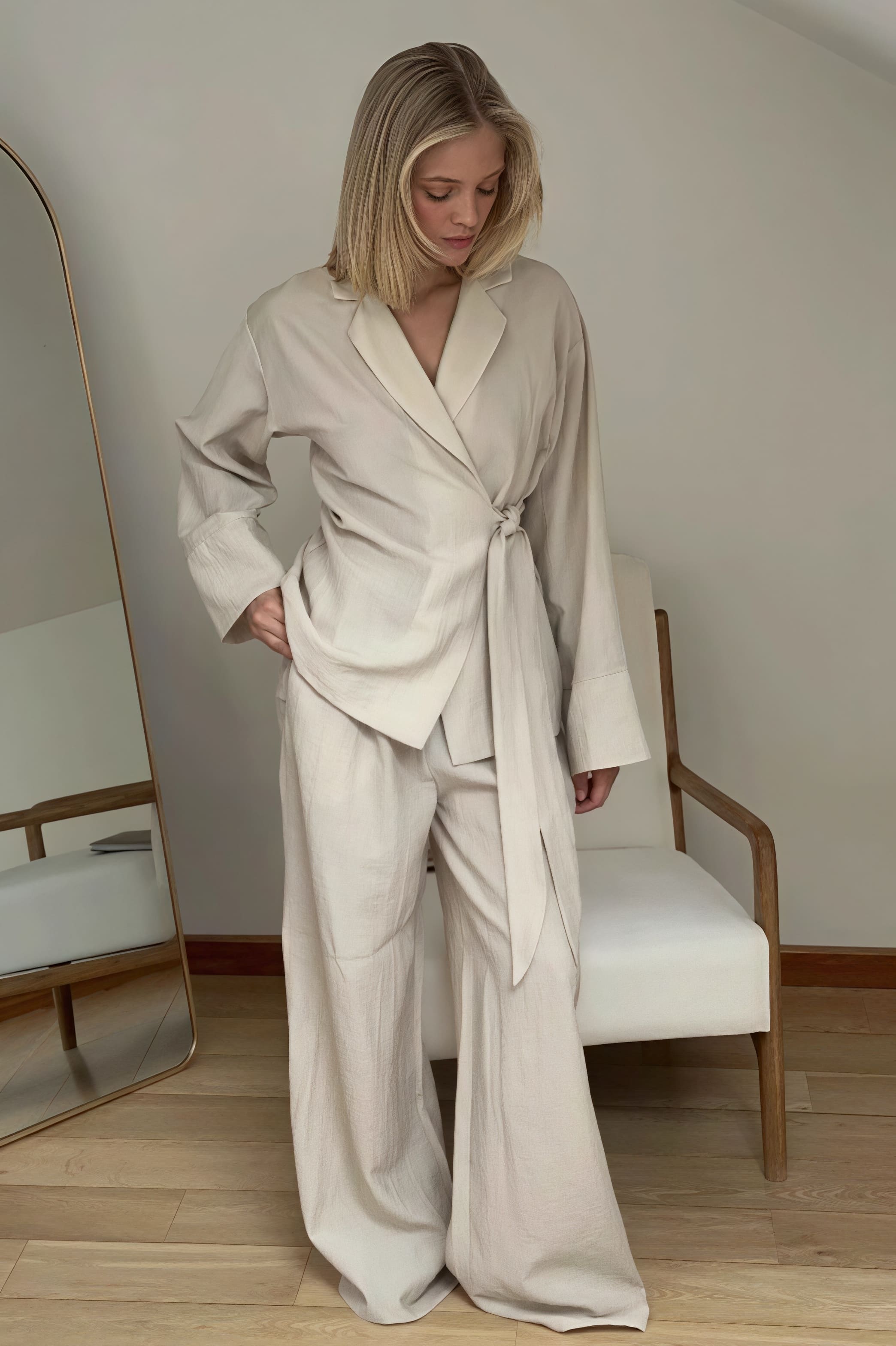 Tie Front Cardigan Loose Pants Two Piece Set image 2