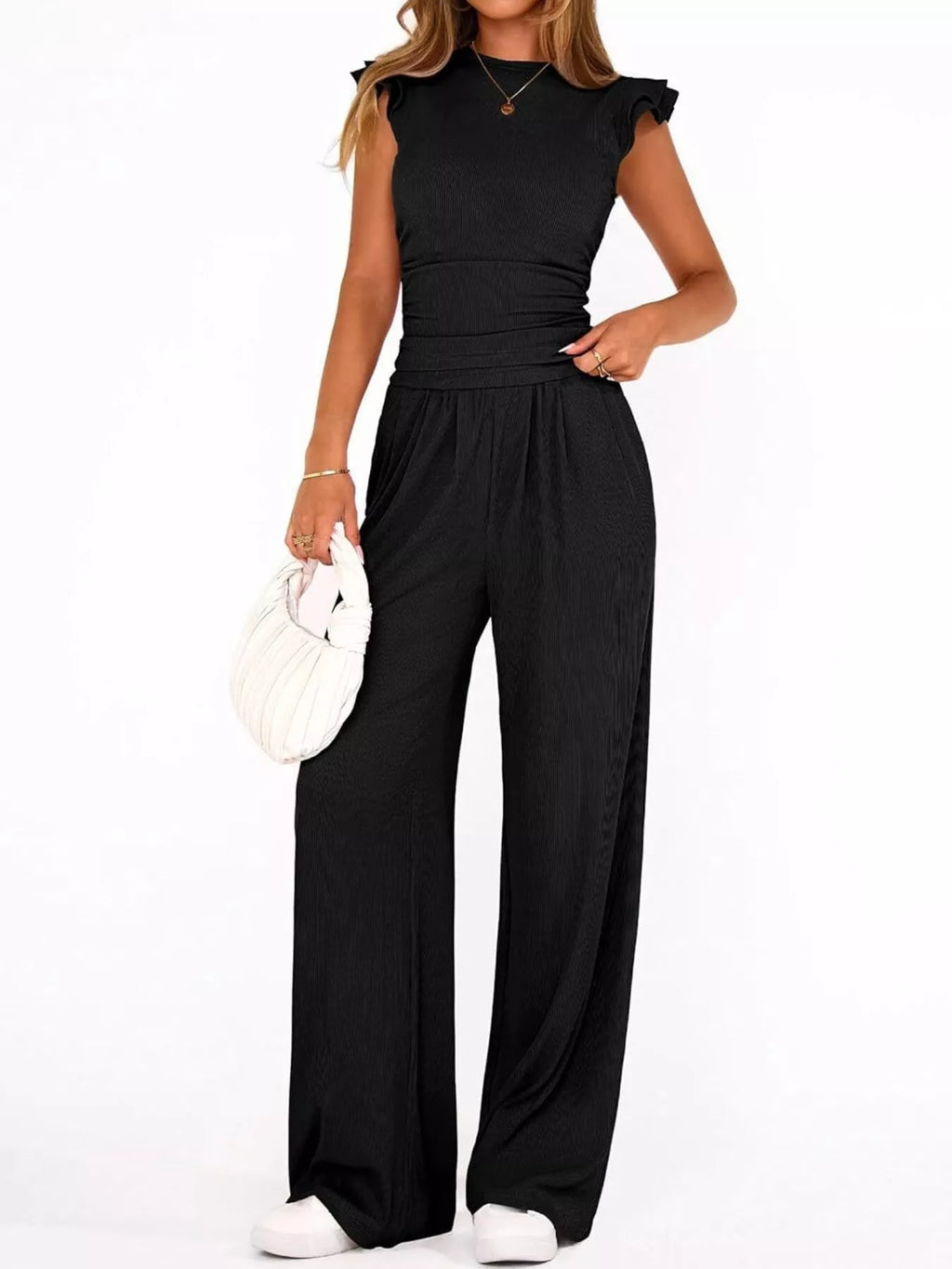 Margot Wide Leg Set detail view styled for Avrienne