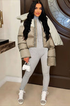 High Neck Scarf Collar Quilted Puffer Jacket image 8