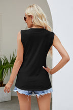 Nicolette Eyelet Tank detail view styled for Avrienne