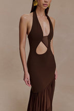 Asymmetrical Cutout Shirred Backless Fitted Maxi Dress image 7