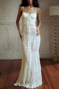Lace Pleated Backless Suspender Maxi Dress image 1