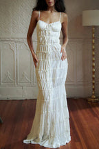 Lace Pleated Backless Suspender Maxi Dress image 1