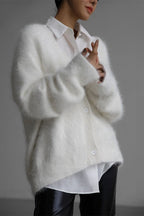V-Neck Fluffy Knit Cardigan Sweater image 32