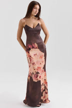 Floral Spaghetti Strap V-Neck Backless Waist Tie Maxi Dress image 3