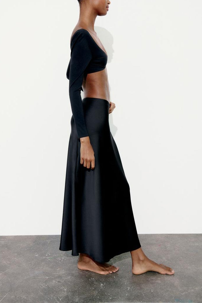 Slim High Waist Satin Texture Straight Midi Skirt image 9