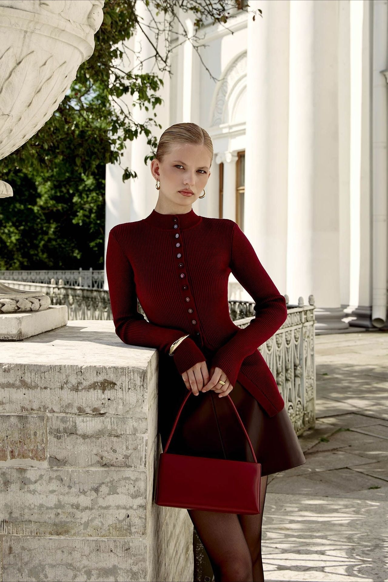 Single-Breasted Rib-Knit Slim Long Sleeve Blouse image 3