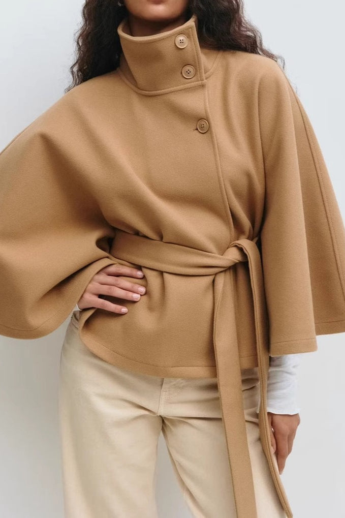 Solid Color Cape Collar Belted Trench Coat image 1