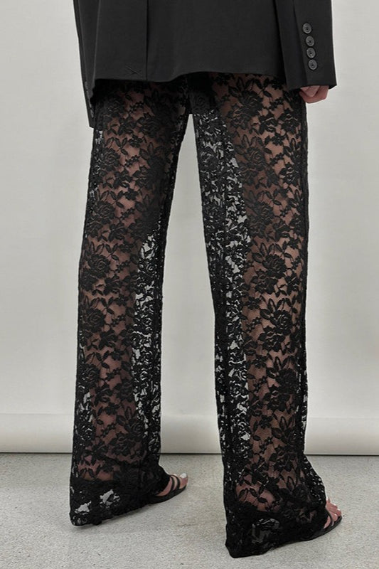 Lace Cutout Paneled High-Rise Straight Pants image 5
