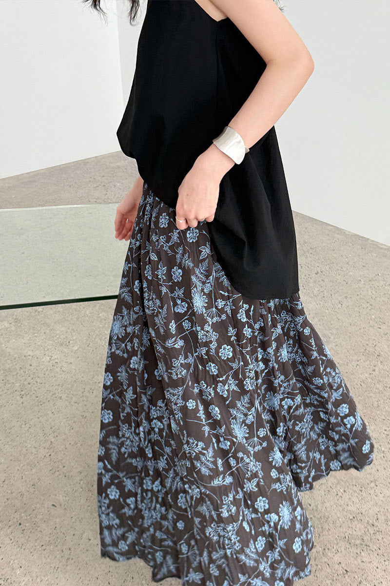 Retro Floral High Waist Pleated A Line Skirt image 3