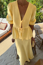 Chic V Neck Short Sleeve Ruffle Hem Skirt Sets image 4