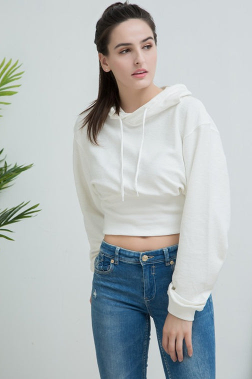 Cropped Hooded Waist Cinched Crop Top Slouchy Loose Hoodie image 6