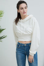 Cropped Hooded Waist Cinched Crop Top Slouchy Loose Hoodie image 6
