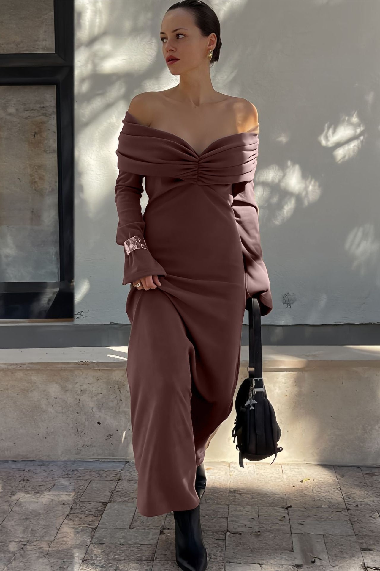 High-End Ruched Knit Maxi Dress image 1