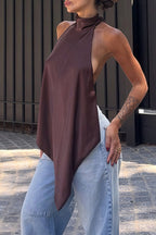 Loose Wavy Irregular Hem Backless Halter Top image 1