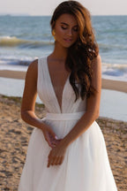 Elegant Minimalist Deep V Backless Reception Dress image 3