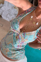 Sequin V Neck Tie Back Halter Top image 1