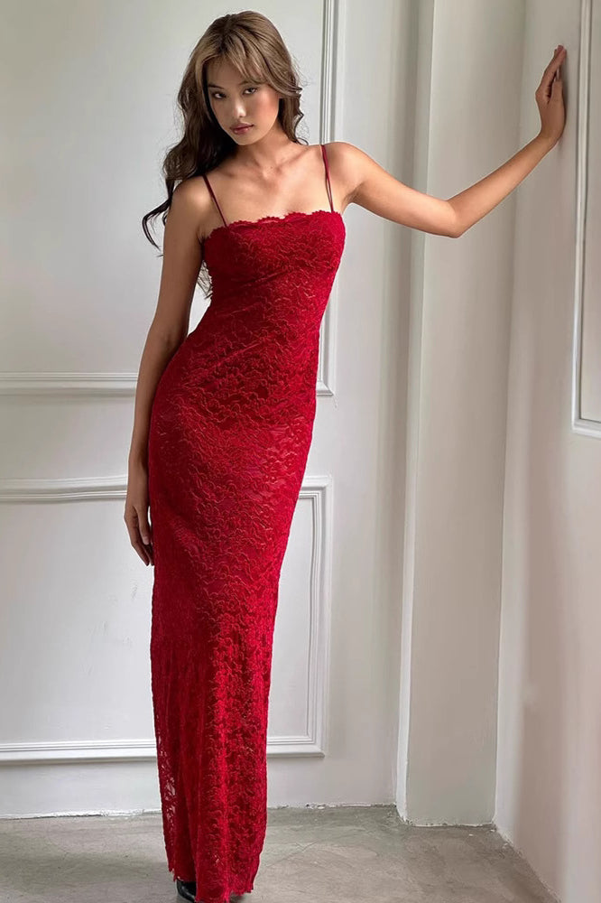 Elegant Red Lace Strapless Cami Bodycon Maxi Dress image 4
