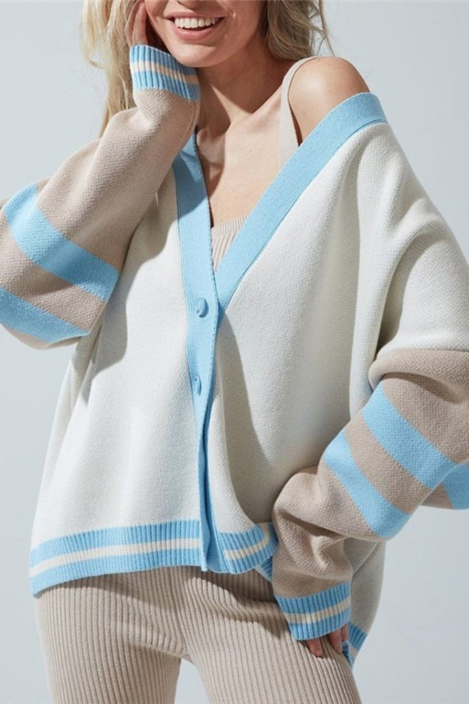 Simple Color Block Striped Relaxed Knit Cardigan image 10
