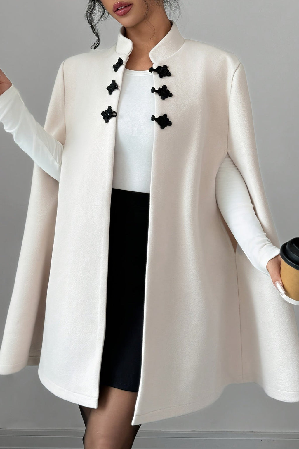 Trendy Color-blocked Frog Clasp Cape Coat image 2