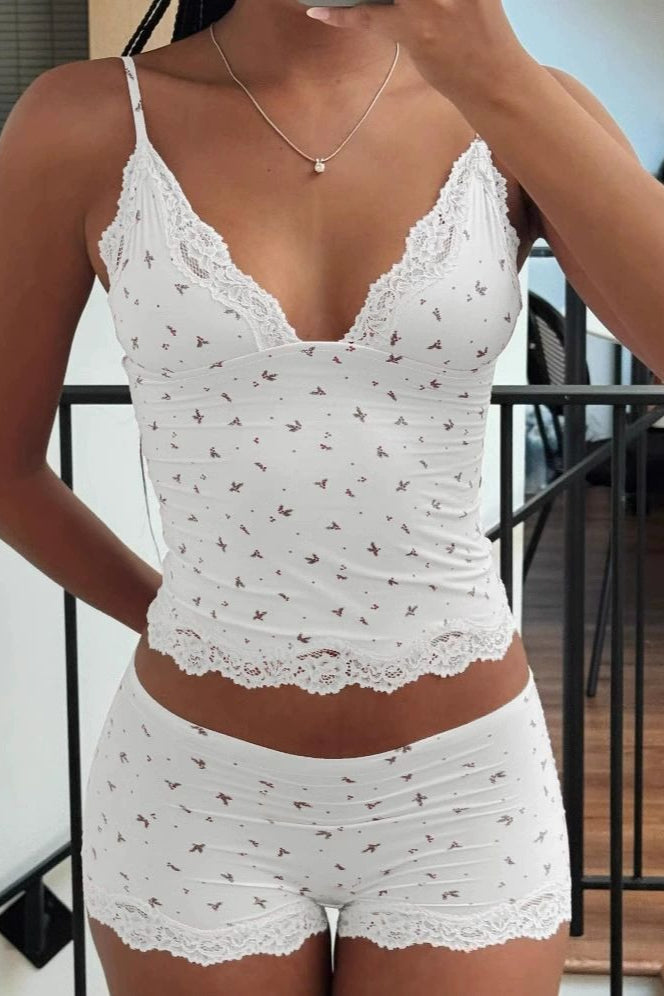 Chic Casual Floral Lace Sexy Cami Two Piece Set image 4