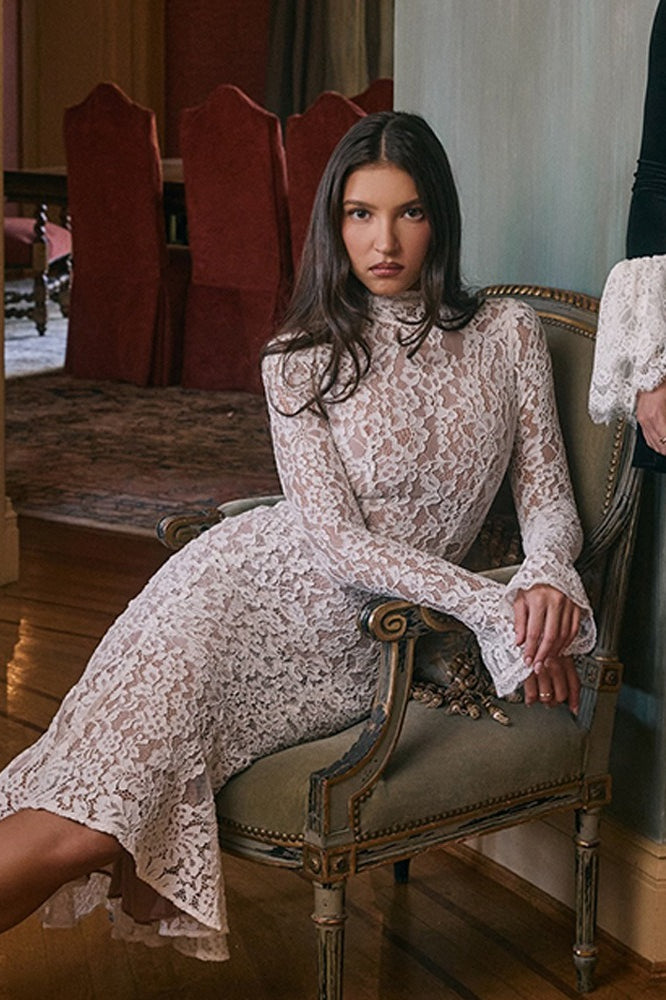 Round Neck Lace Long Sleeve Mermaid Midi Dress image 3