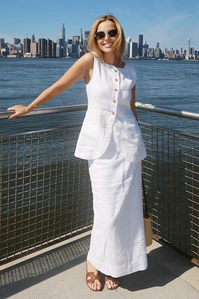 Simple Linen Vest High Waist Skirt Set image 6