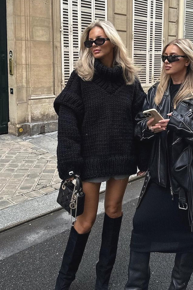 Solid Patchwork Chunky Fluffy Turtleneck Sweater image 8