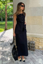 Simple Linen Vest High Waist Skirt Set image 10