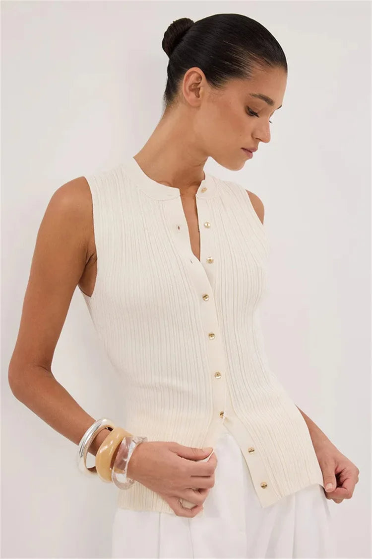 Solid Ribbed Sleeveless Cardigan image 1