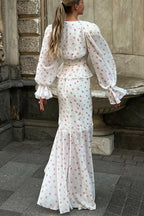 Sexy Chiffon V Neck Ruffle Sleeve Bodycon Skirt Sets image 4