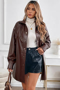 Mid-Length Windproof PU Belted Coat image 3