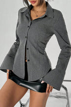 Button Striped Long Sleeve Shirt Cardigan Blouse image 2