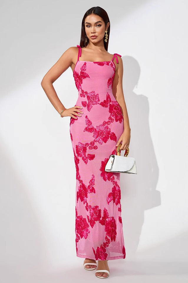 Elegant 3D Flowers Embroidery Mesh Floral Dress image 1