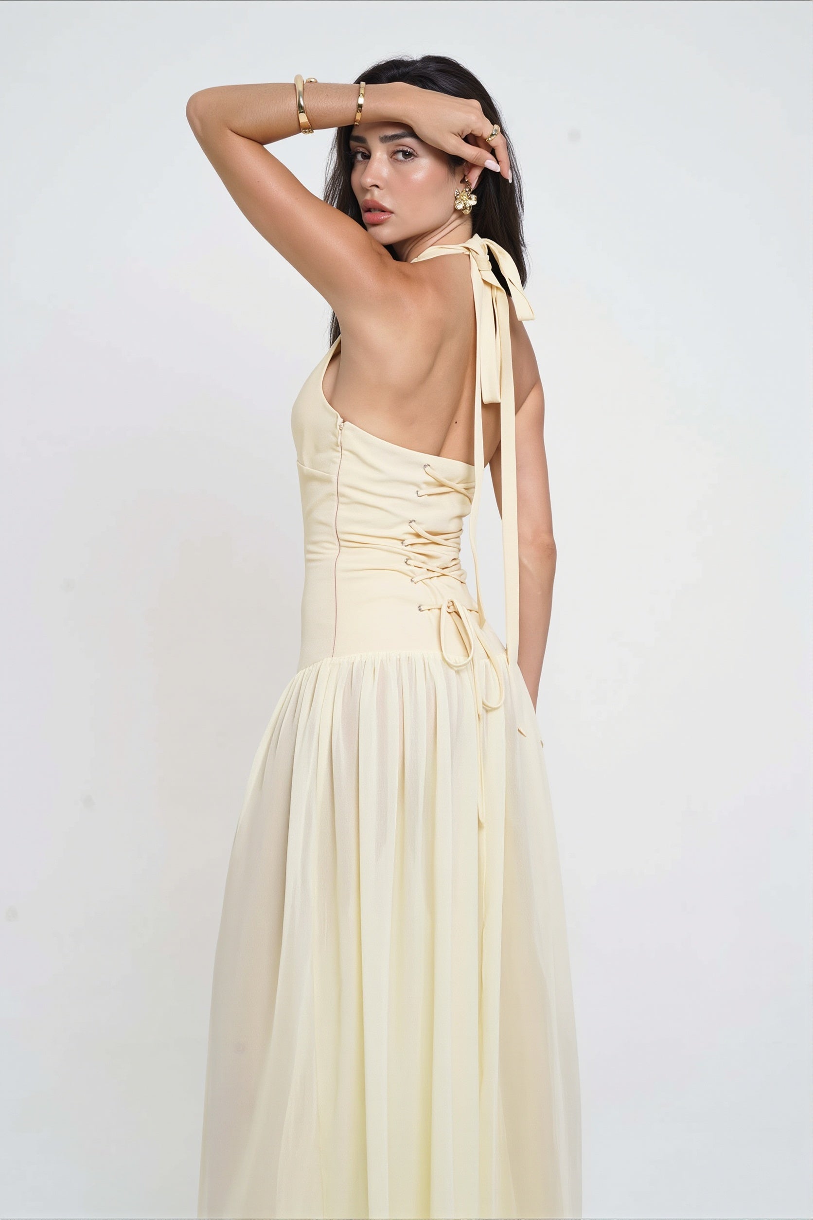 Starfish Sheer Tie Solid Maxi Dress image 5
