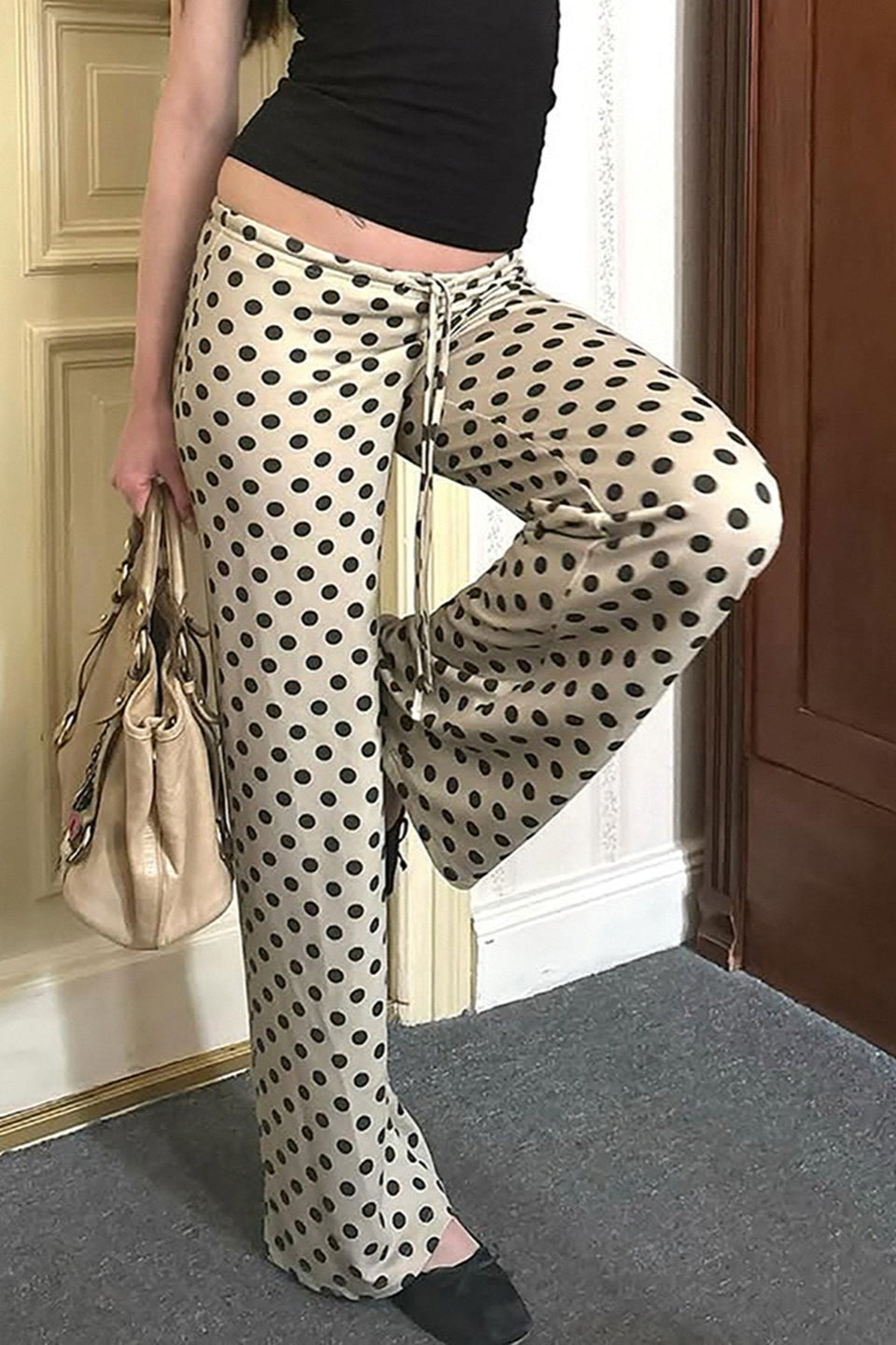 Vintage Polka Dot Flared Loose Casual Pants image 4