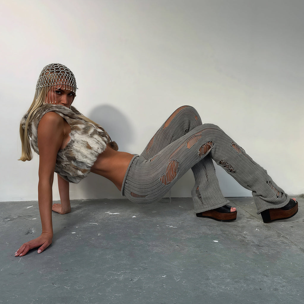 Solid Cutout Distressed Slim Edgy Pants image 5