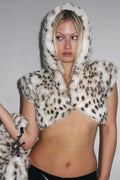 Hooded Leopard Print Fuzzy Cropped Vest image 1