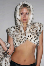 Hooded Leopard Print Fuzzy Cropped Vest image 1