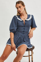 Vintage Polka Dot Peter Pan Collar Puff Sleeve Mini Dress image 4
