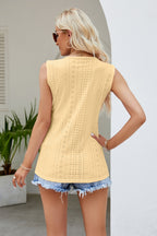 Nicolette Eyelet Tank detail view styled for Avrienne