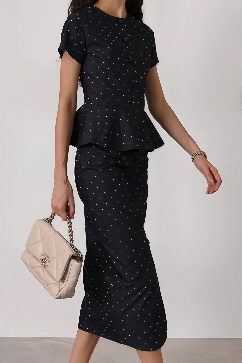 Polka Dot Print Short Sleeve Bodycon Skirt  Set image 3