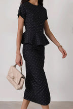 Polka Dot Print Short Sleeve Bodycon Skirt  Set image 3