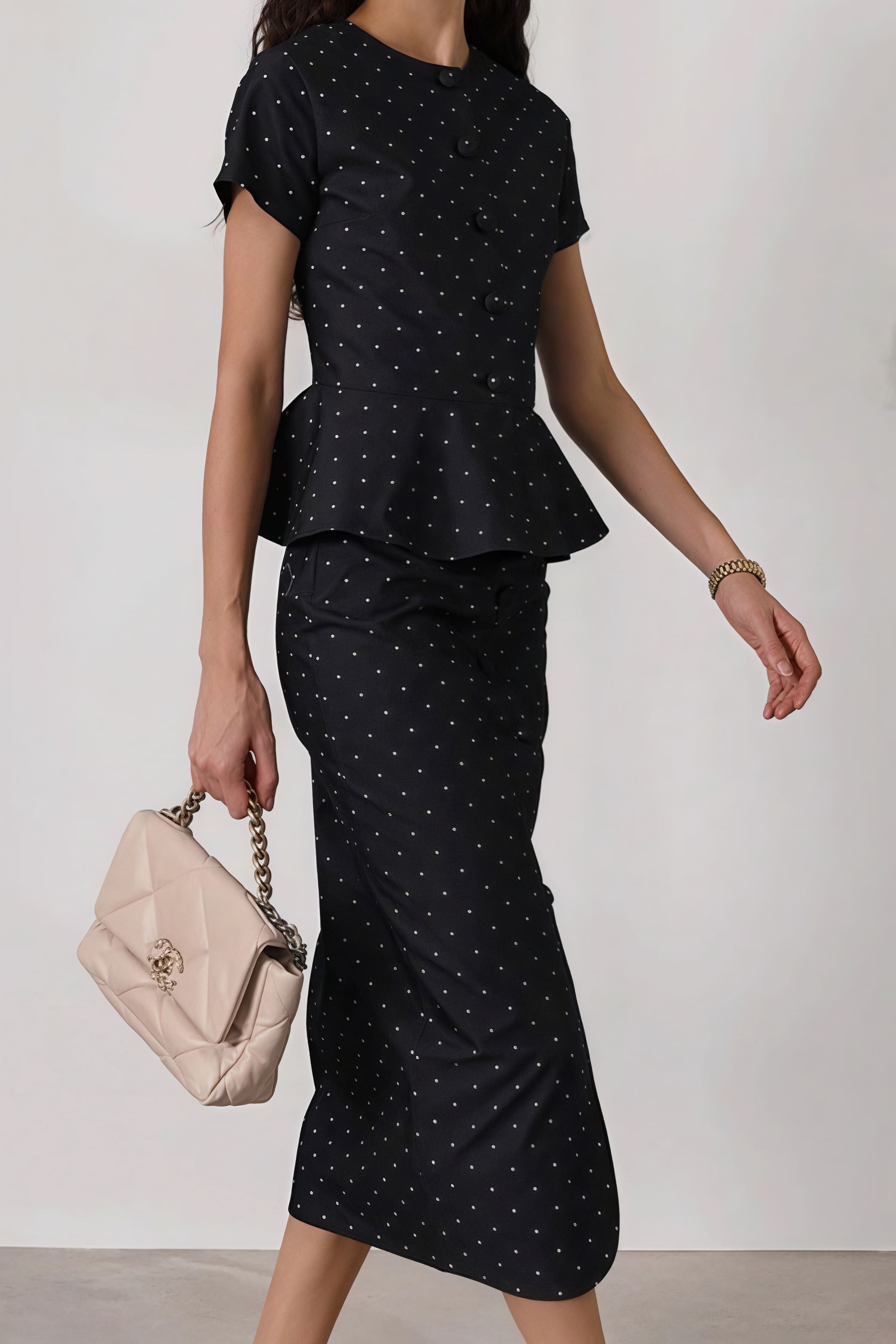 Polka Dot Print Short Sleeve Bodycon Skirt  Set image 3