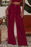 Suede Relaxed Button Straight Wide Leg Pants image 1