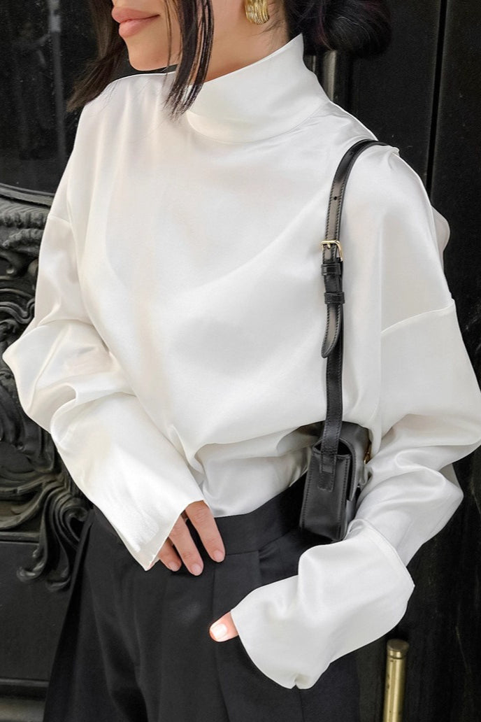 Minimalist Satin Turtleneck Blouse image 1