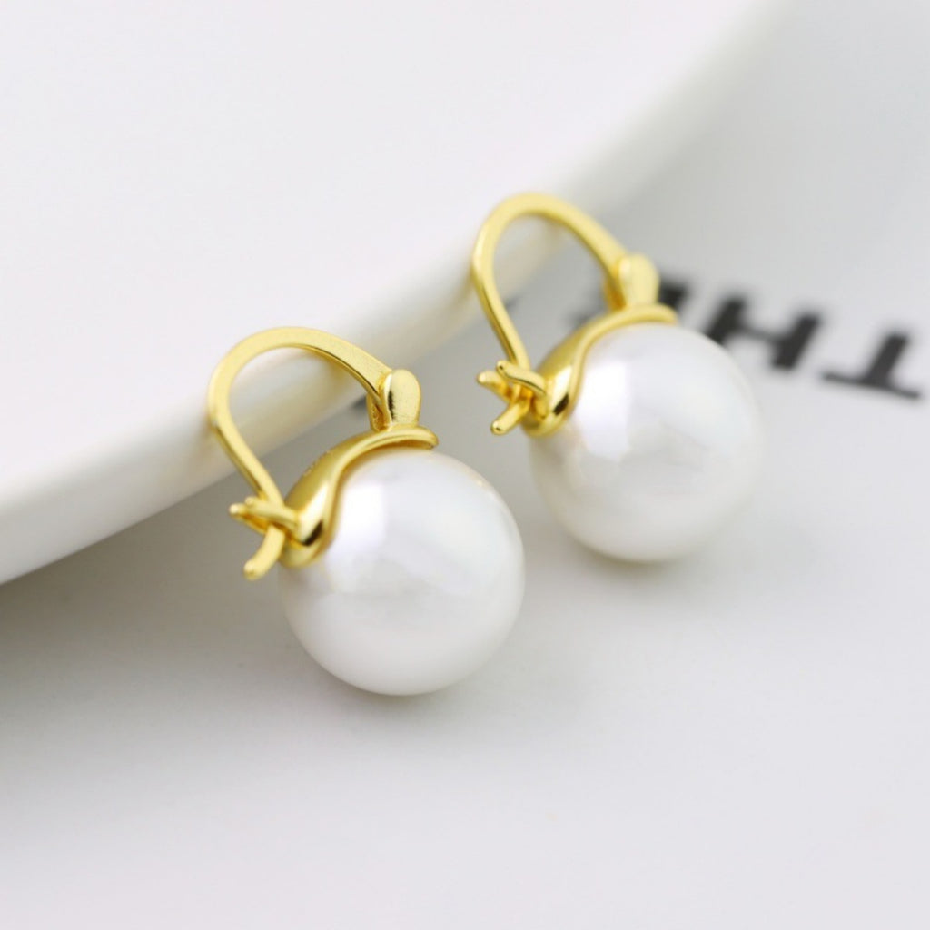 Maren Pearl Earrings detail view styled for Avrienne